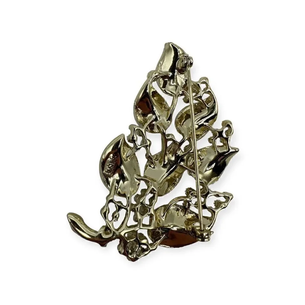 Vintage brooch costume leaf silver-toned